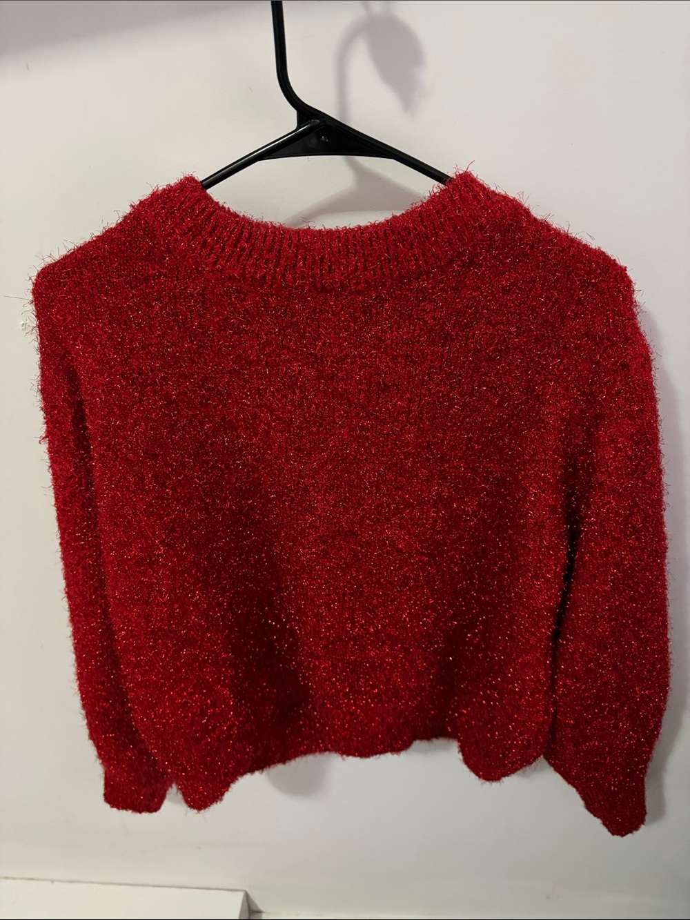 H&M Red Shimmery Fuzzy Crewneck Sweater